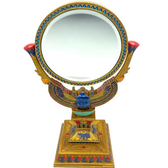 Vintage Hand painted Gold,Red,Blue Scarab Beetle Double Sided‎ Standing Mirror - Picture 1 of 15